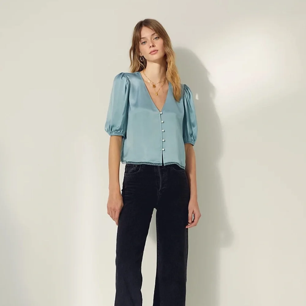 Aritzia Wilfred Bria Blouse in Sage Stone size Medium, Brand New with Tags - Picture 4 of 6